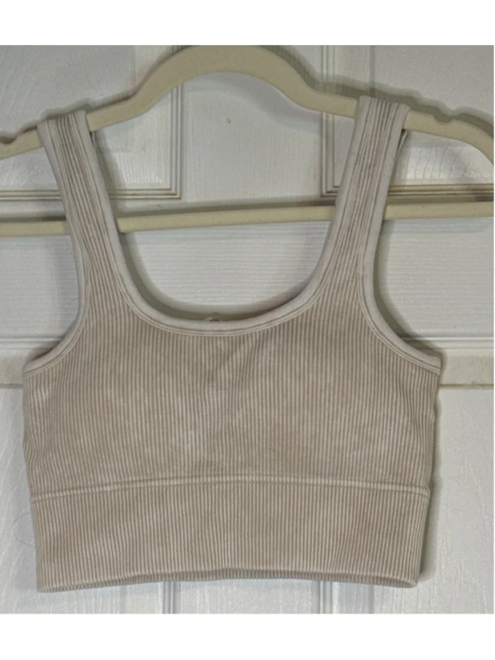 Women's ZENANA Beige Ribbed Sports Bra